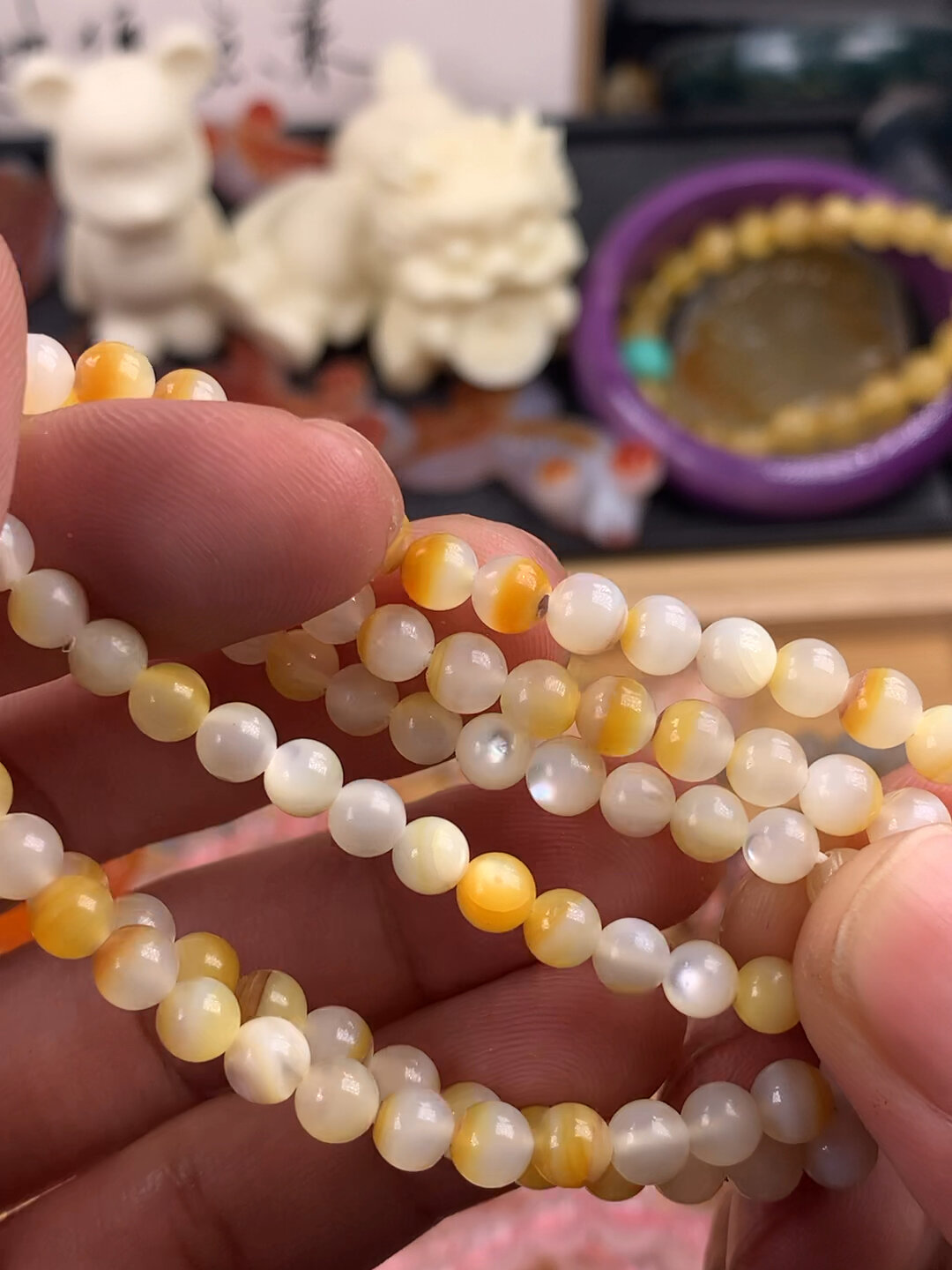 天然深海黄金贝深海老鱼骨手链多圈手串