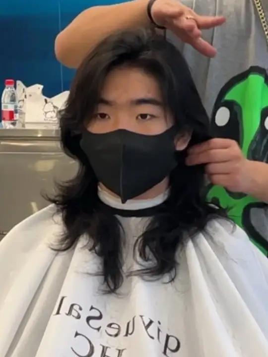 男生长款狼尾鲻鱼头卷发可扎可散