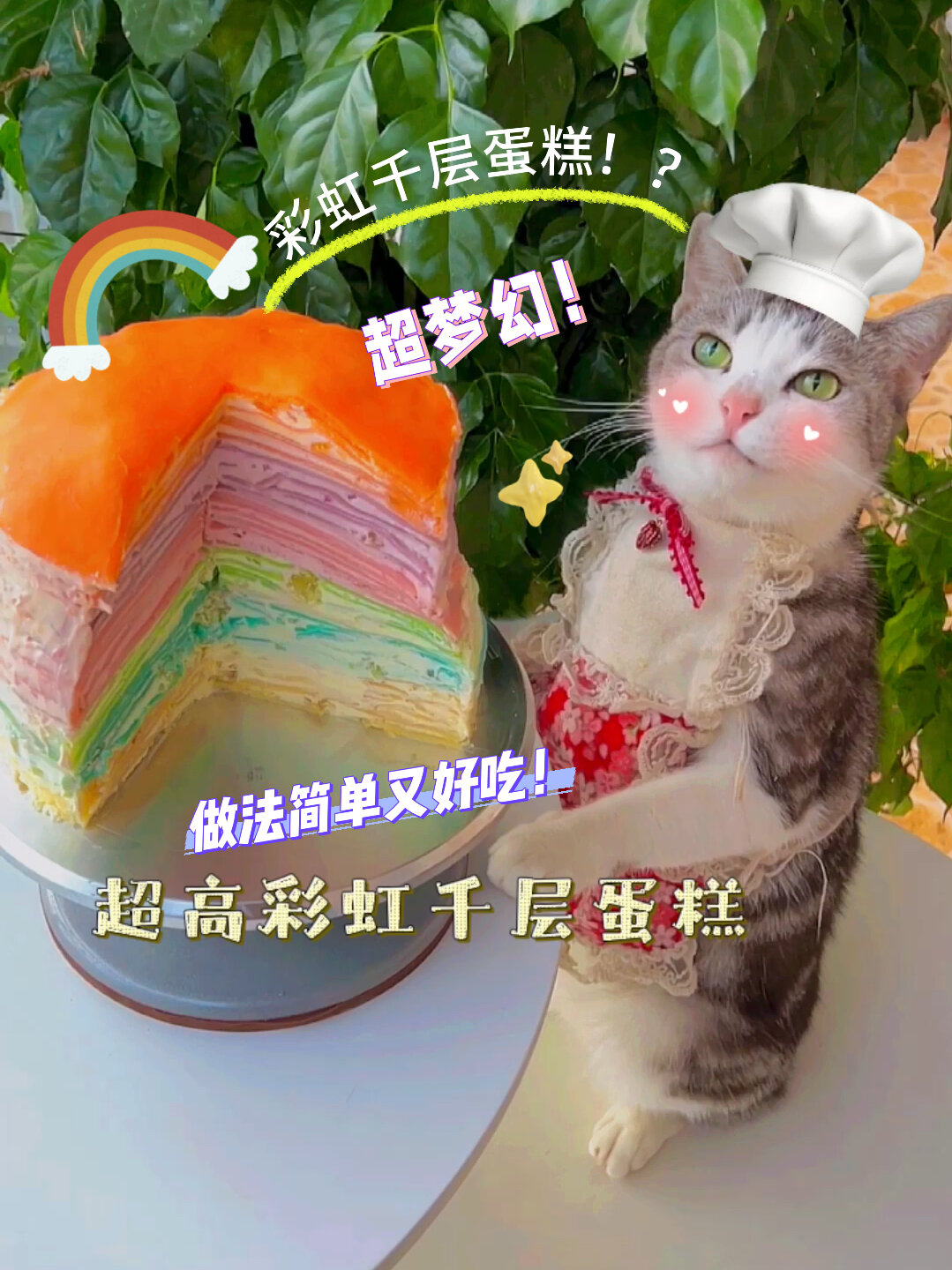 厨猫:1000层的梦幻彩虹千层蛋糕