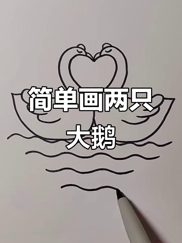 画出两只可爱大白鹅，翅膀和爱心都不可少