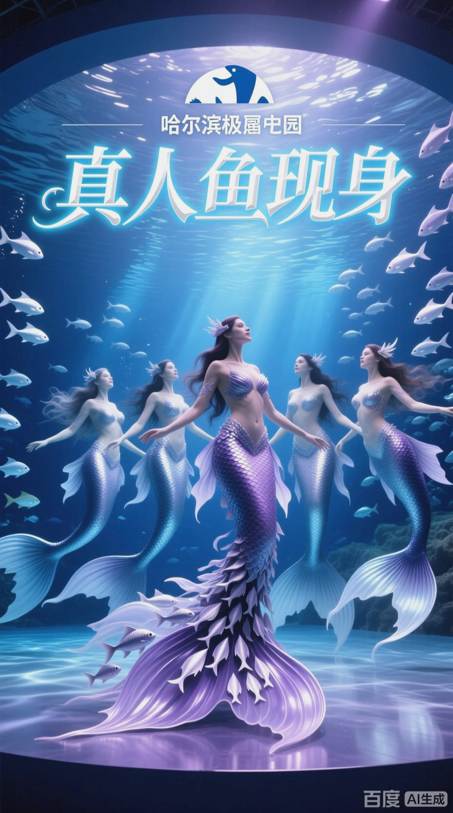 美人鱼表演鱼群环绕,自然奇幻之美