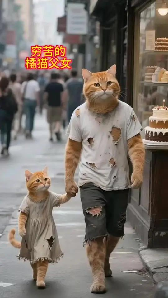 小橘猫女儿想吃蛋糕，橘猫爸爸辛苦努力为小橘猫买了蛋糕吃