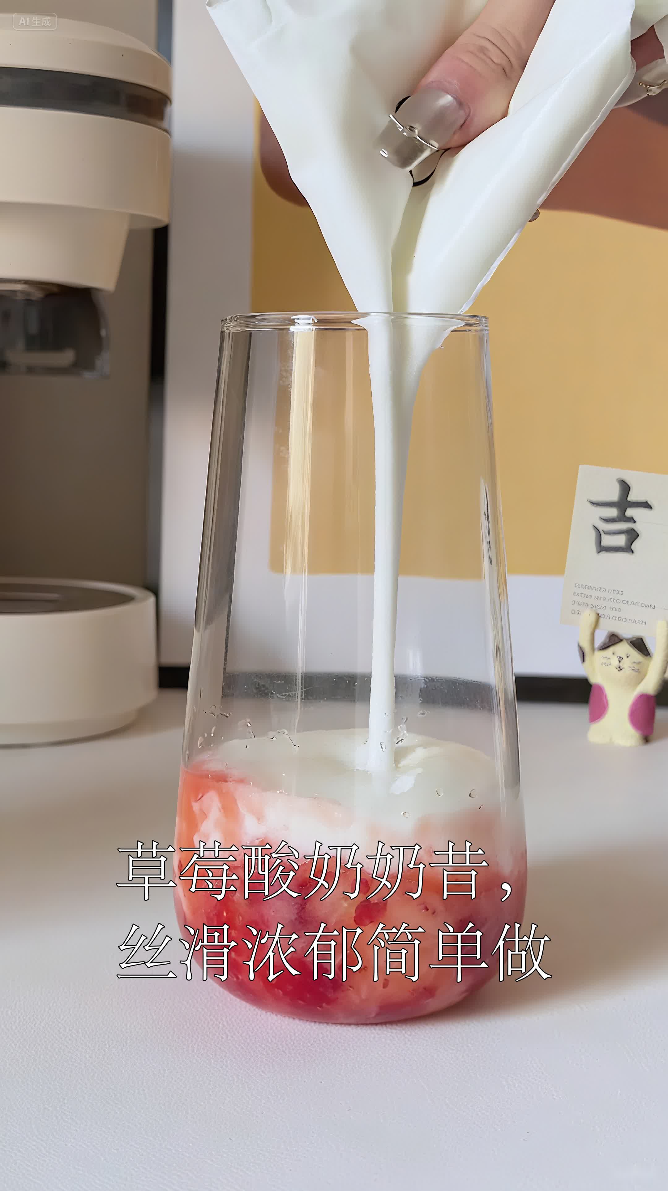 草莓酸奶奶昔，丝滑浓郁简单做