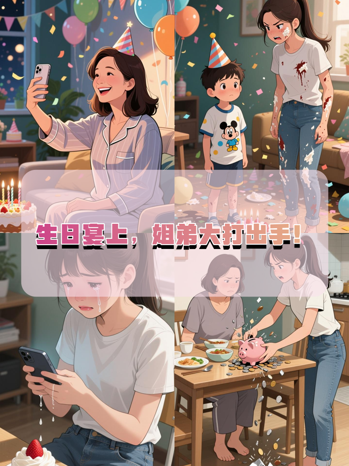 同周姐弟生日宴上抢蛋糕，妈妈的反应让人心寒！