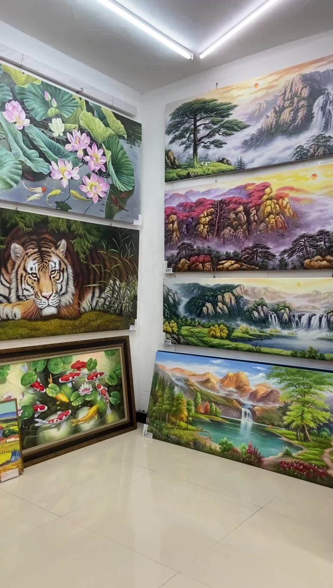 直播高光 画芯纯手绘九鱼图年年有余锦鲤图画芯120*60CM 手绘油画 沙发背景画 装饰画