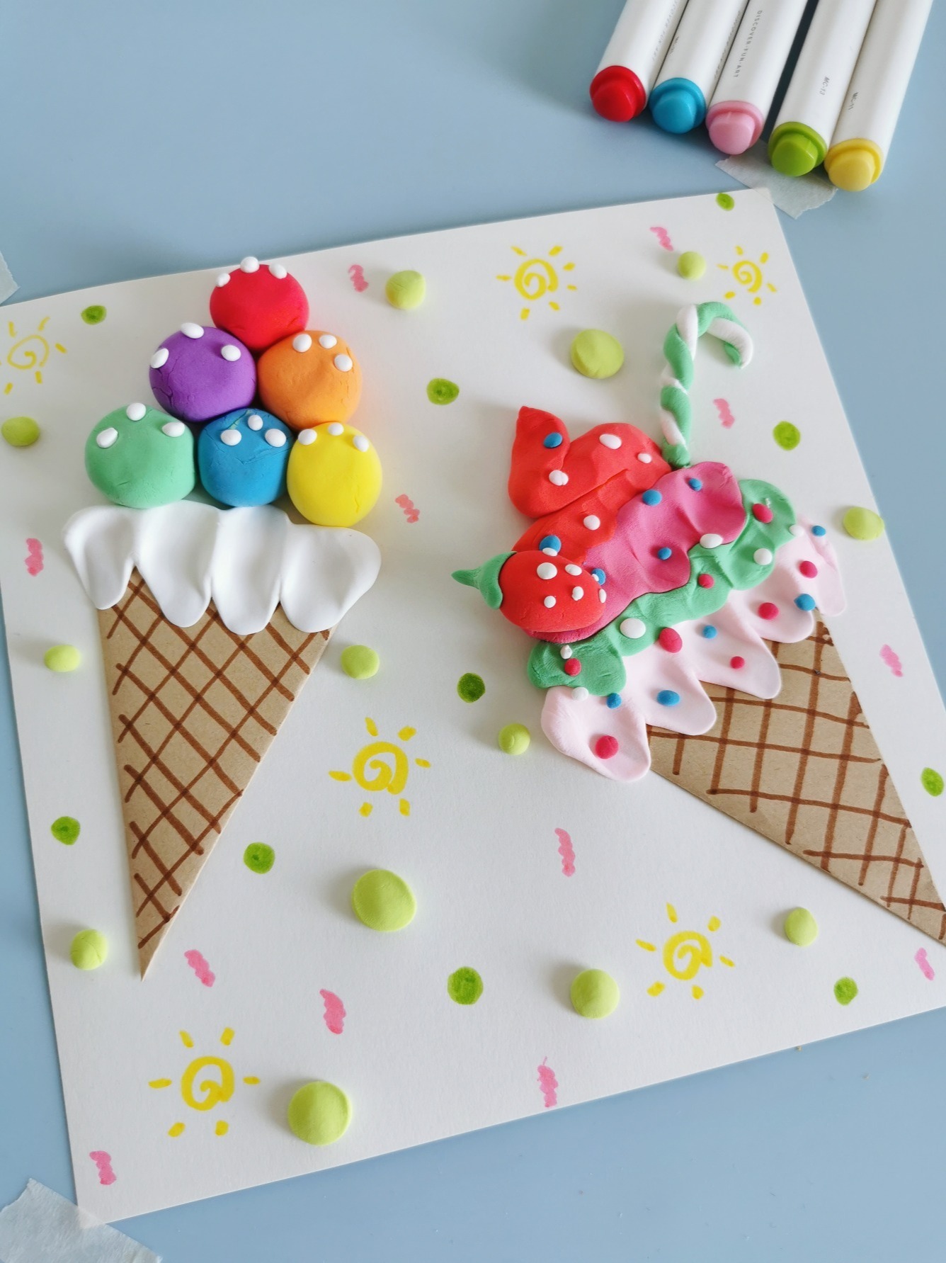 3-5岁夏天主题创意手工粘土画:冰激凌