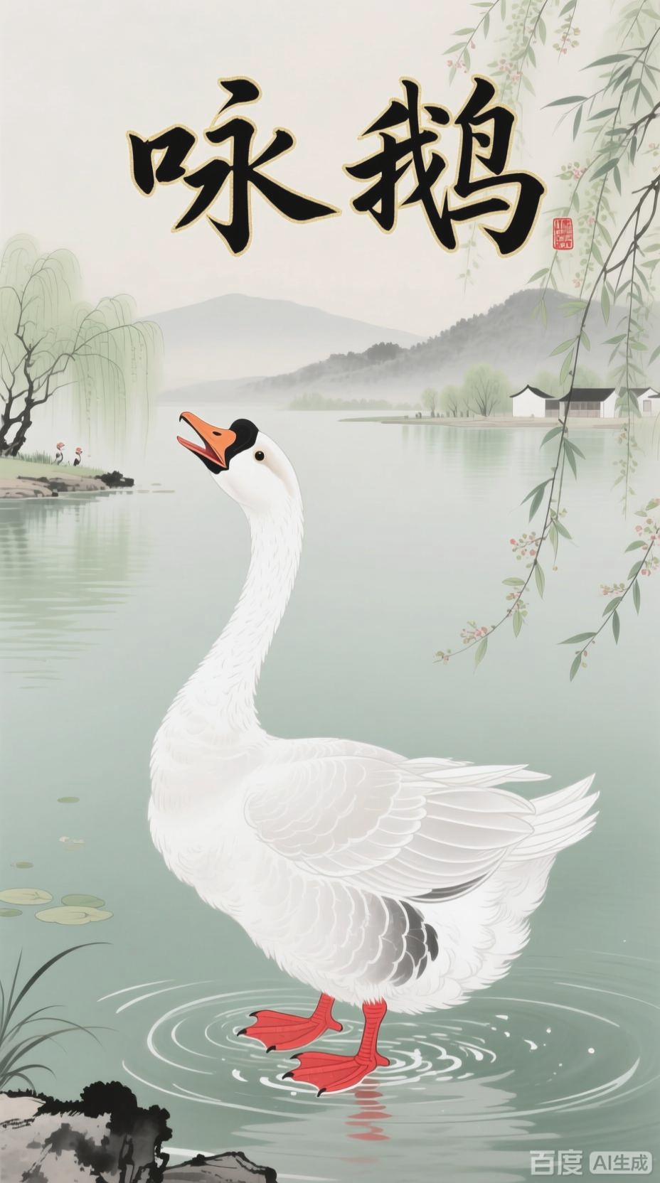 鹅鹅鹅,诗意水墨画