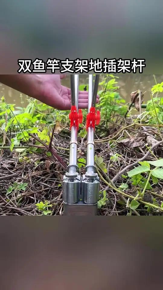 双鱼竿支架地插架杆不锈钢炮台支架双炮台地插支架鱼竿架渔具伸缩 户外钓鱼用双竿，鱼获多到翻一