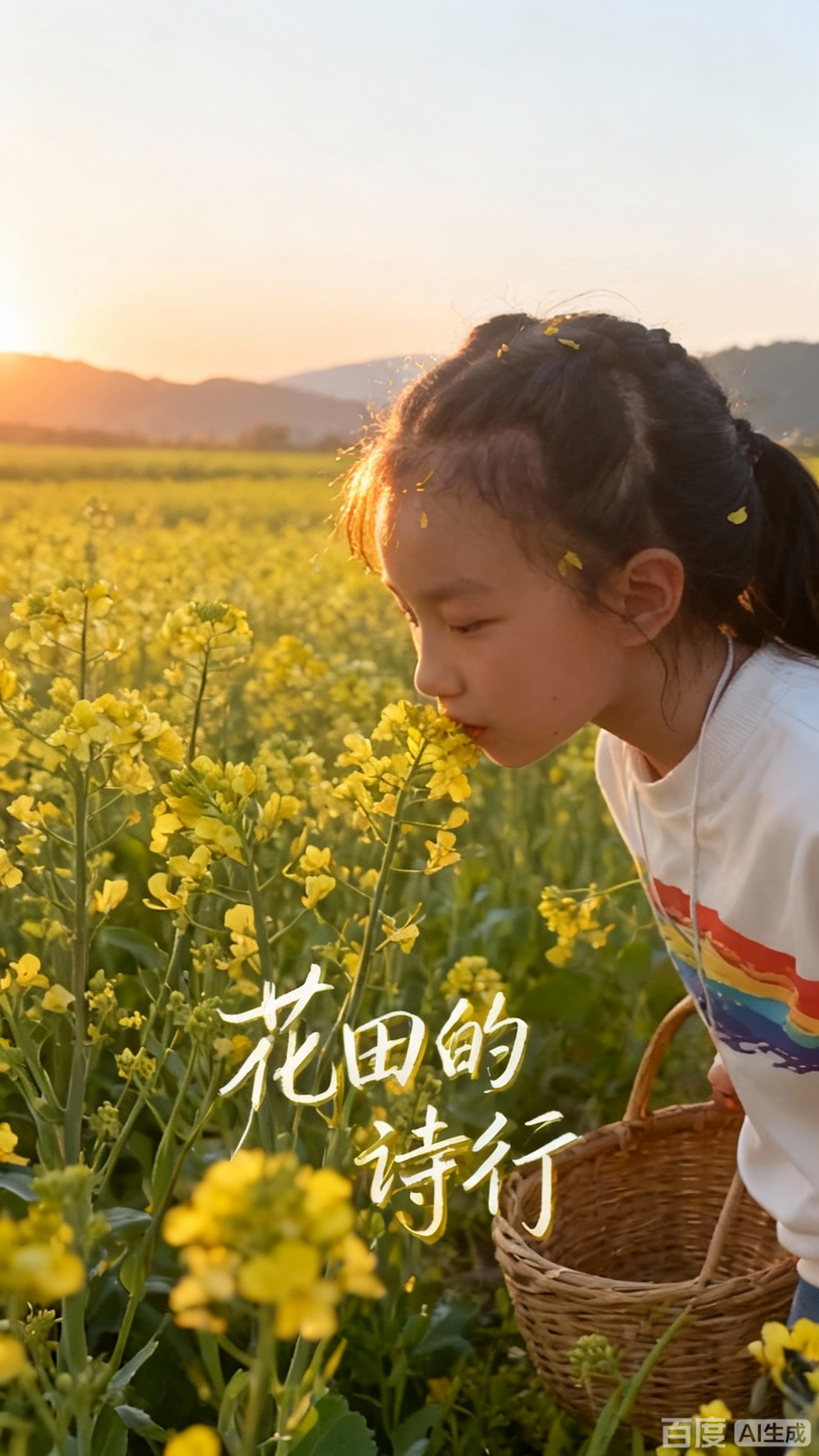油菜花田中的小女孩