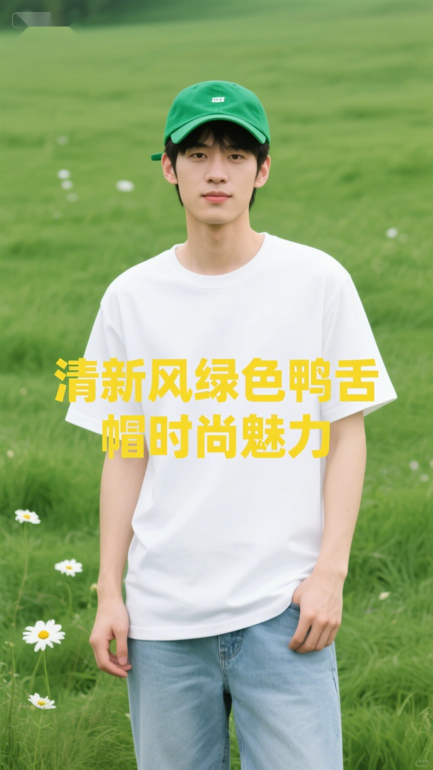 清新风绿色鸭舌帽时尚魅力