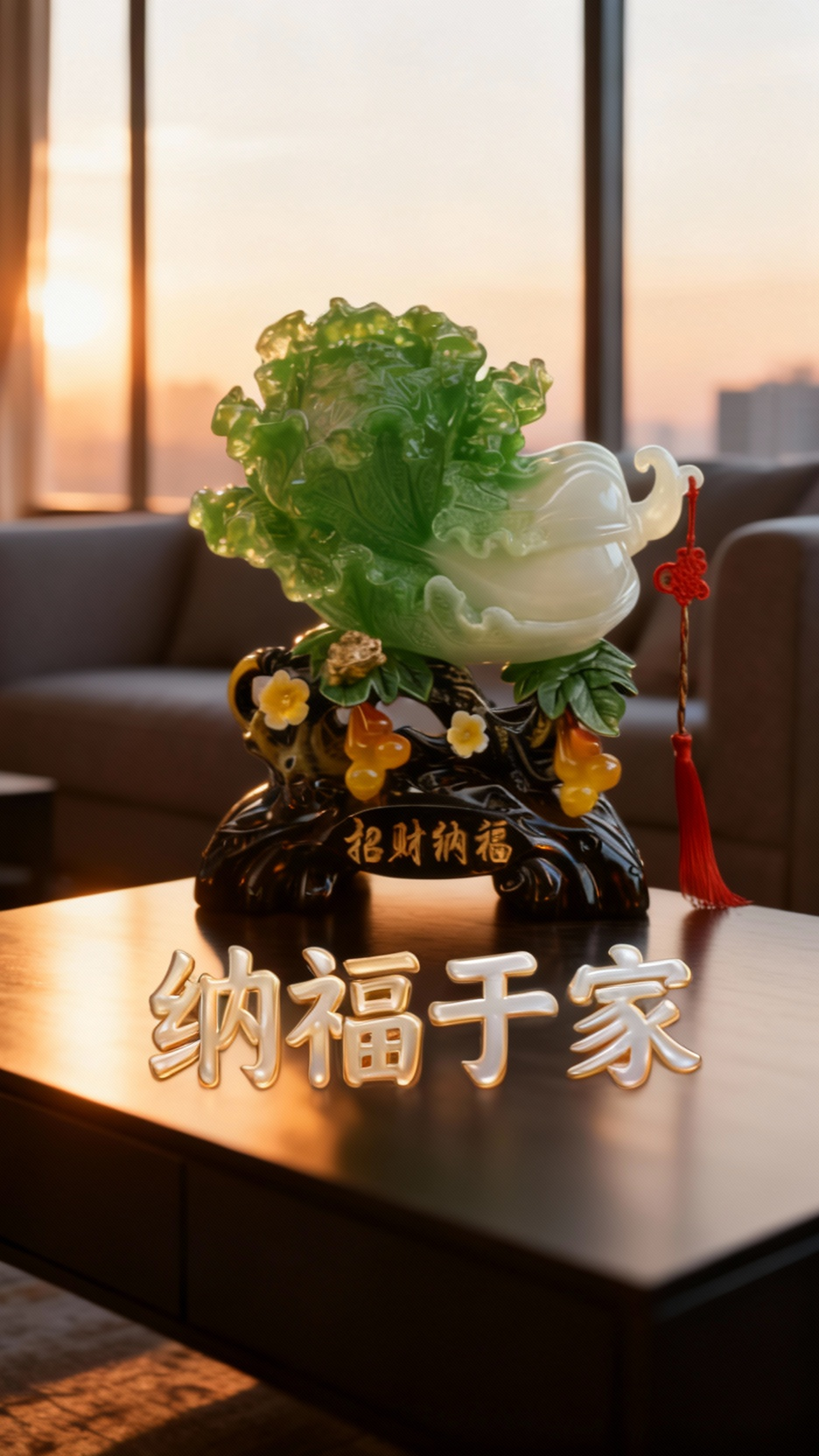 绿色玉雕白菜,招财纳福之选