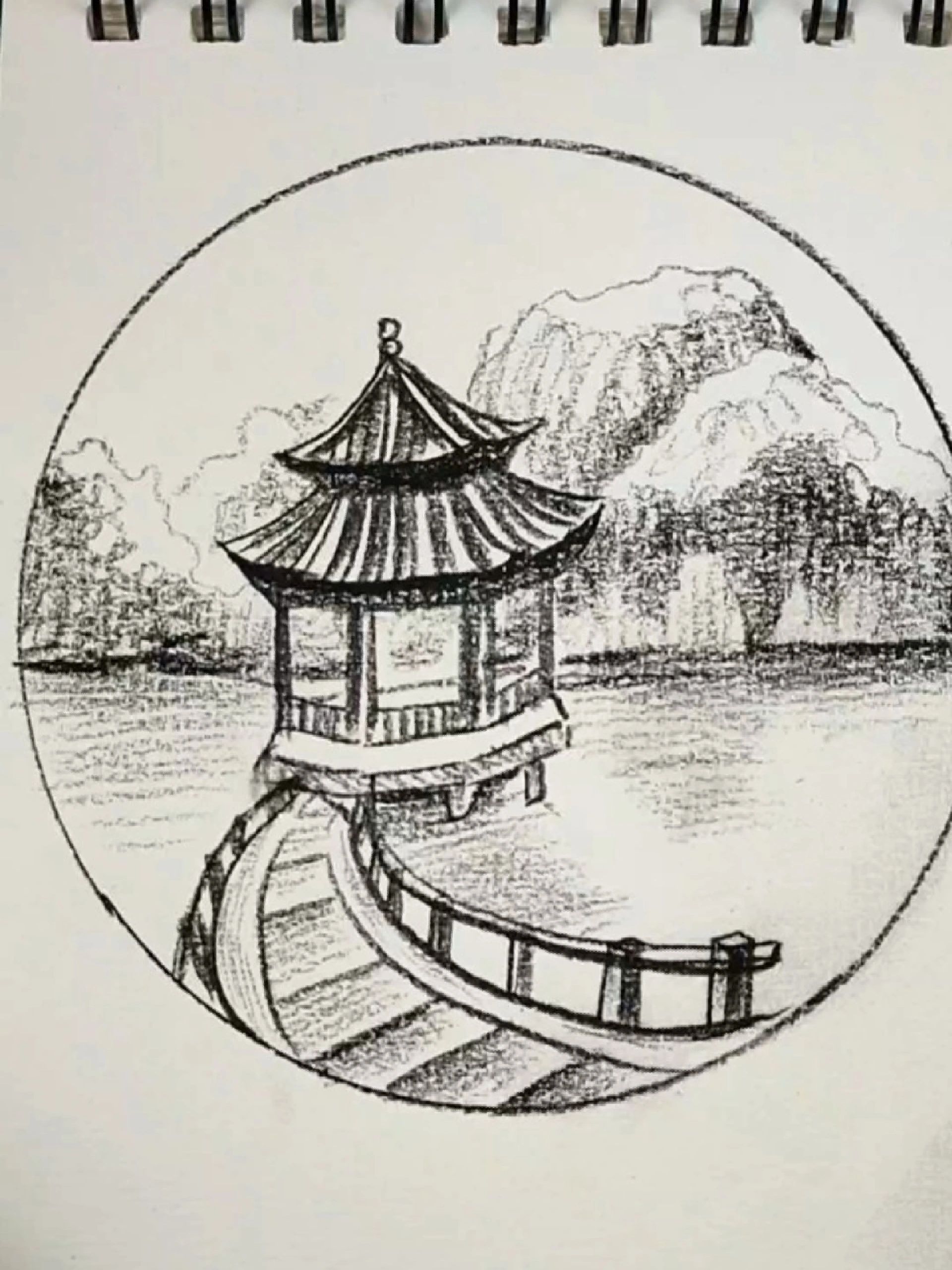 素描教程|小亭子风景画如此简单