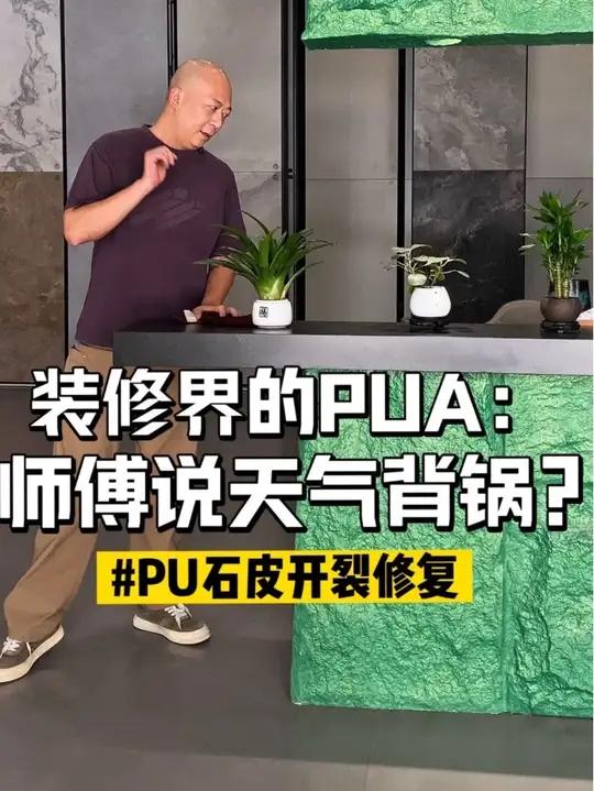 PU石皮背景墙开裂怎么办?师傅说是天气原因,求修复方案!