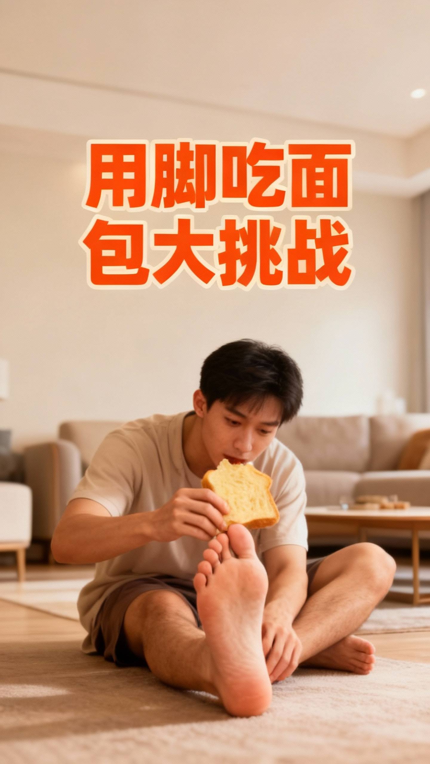 用脚吃面包的奇特挑战