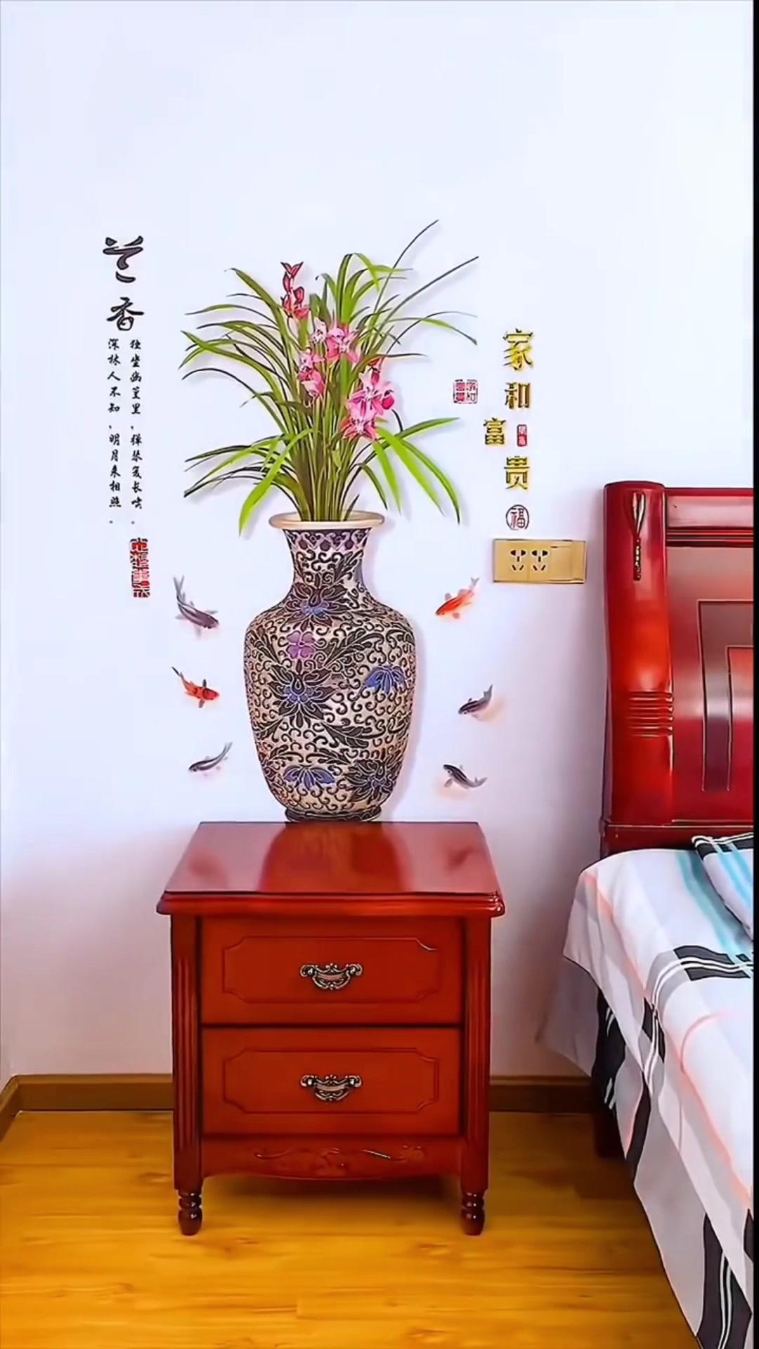 空白的墙面贴上这款花瓶自贴画,立体的视觉效果,防水美观,瓶瓶安安 3d立体贴 墙贴 装饰画
