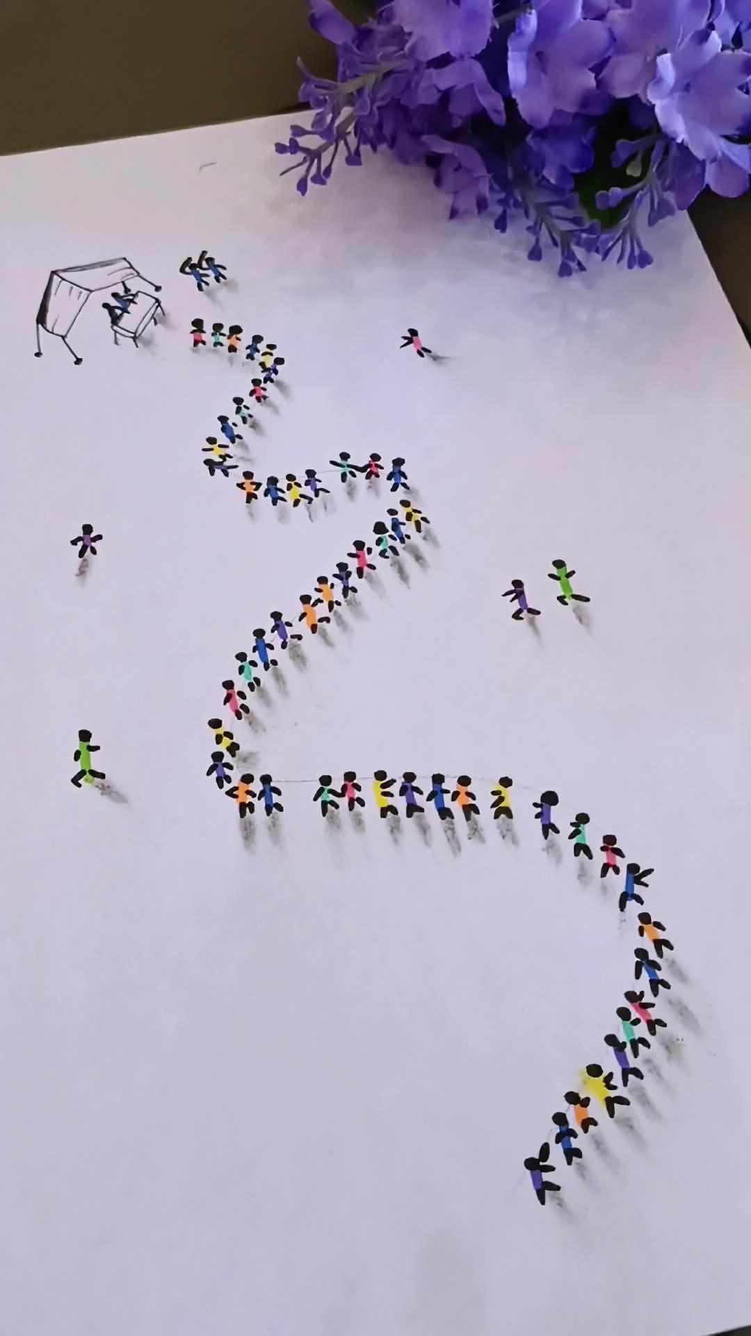 教你画排队做核酸的立体小人。简笔画 一起学画画