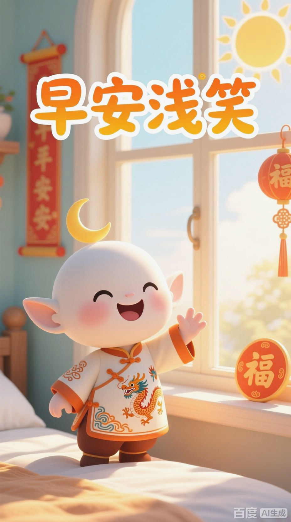 早安浅笑,卡通精灵迎新日