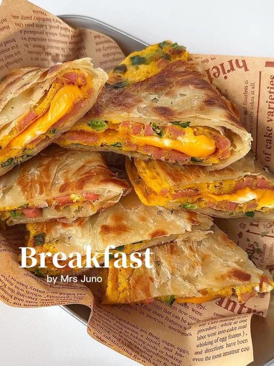 10分钟营养早餐!酥脆爆浆的香葱火腿手抓饼!