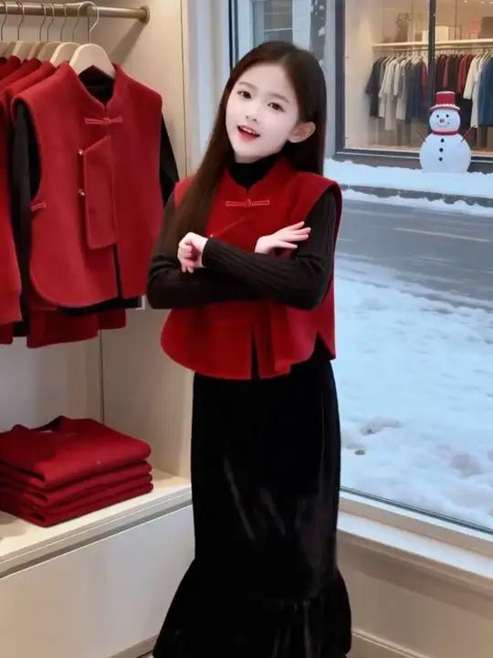 儿童国风礼服 女儿过年拜年这么穿实在太漂亮了！新中式女大童裙子套装推荐！女童拜年服2026