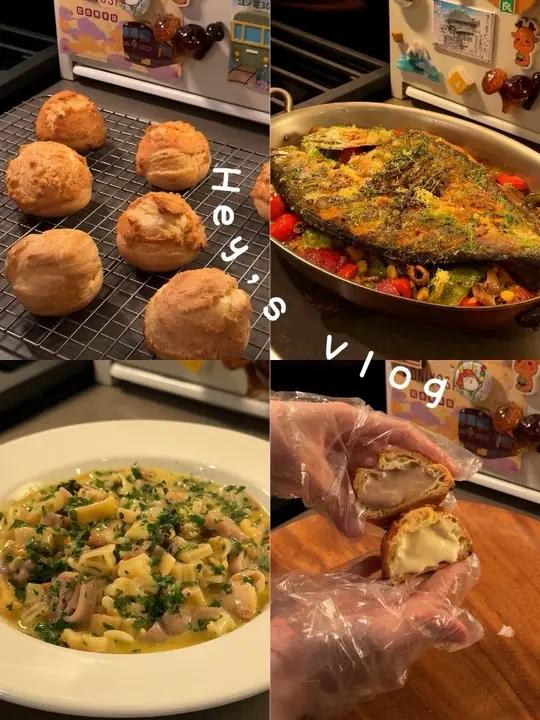 今天来粗～香煎海鲈鱼 && 欧芹蒜香橄榄油意面 && 榛果酥皮外交官奶油泡芙  好好吃饭就