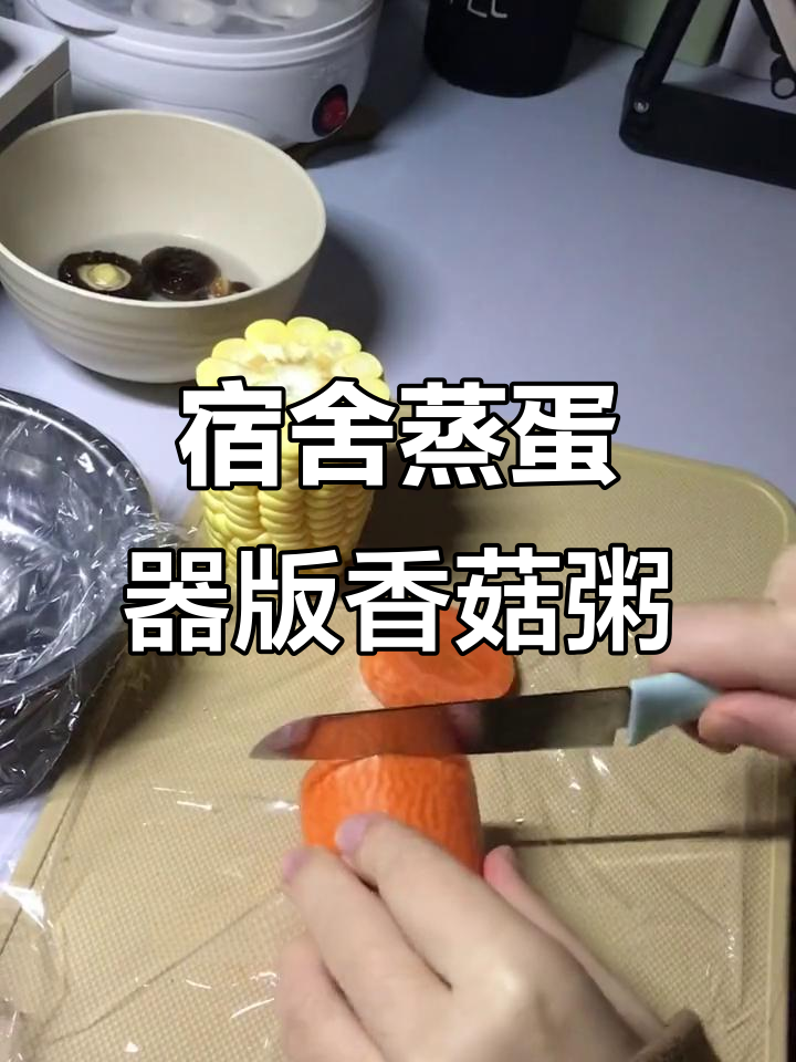 宿舍蒸蛋器做香菇玉米胡萝卜粥,懒人必备美味早餐