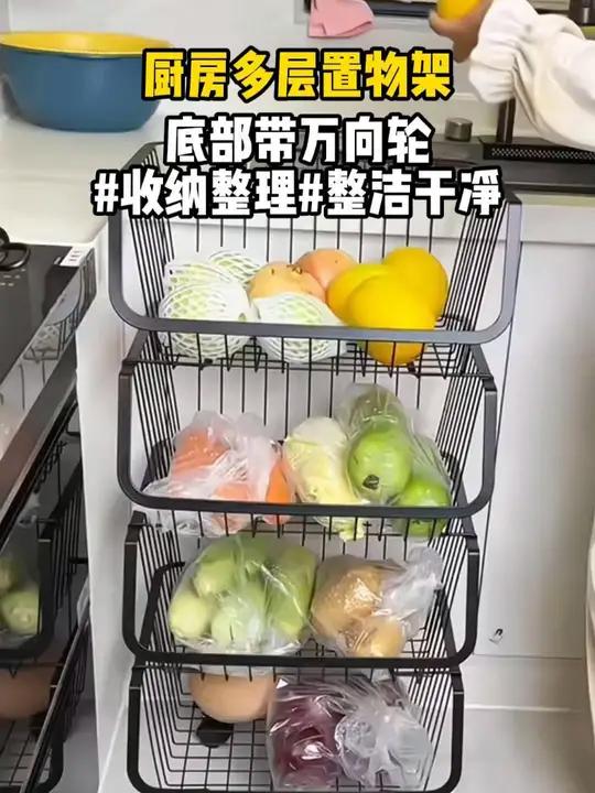 厨房置物架落地多层厨房家用加厚收纳架可移动小推车菜架子蔬菜架
