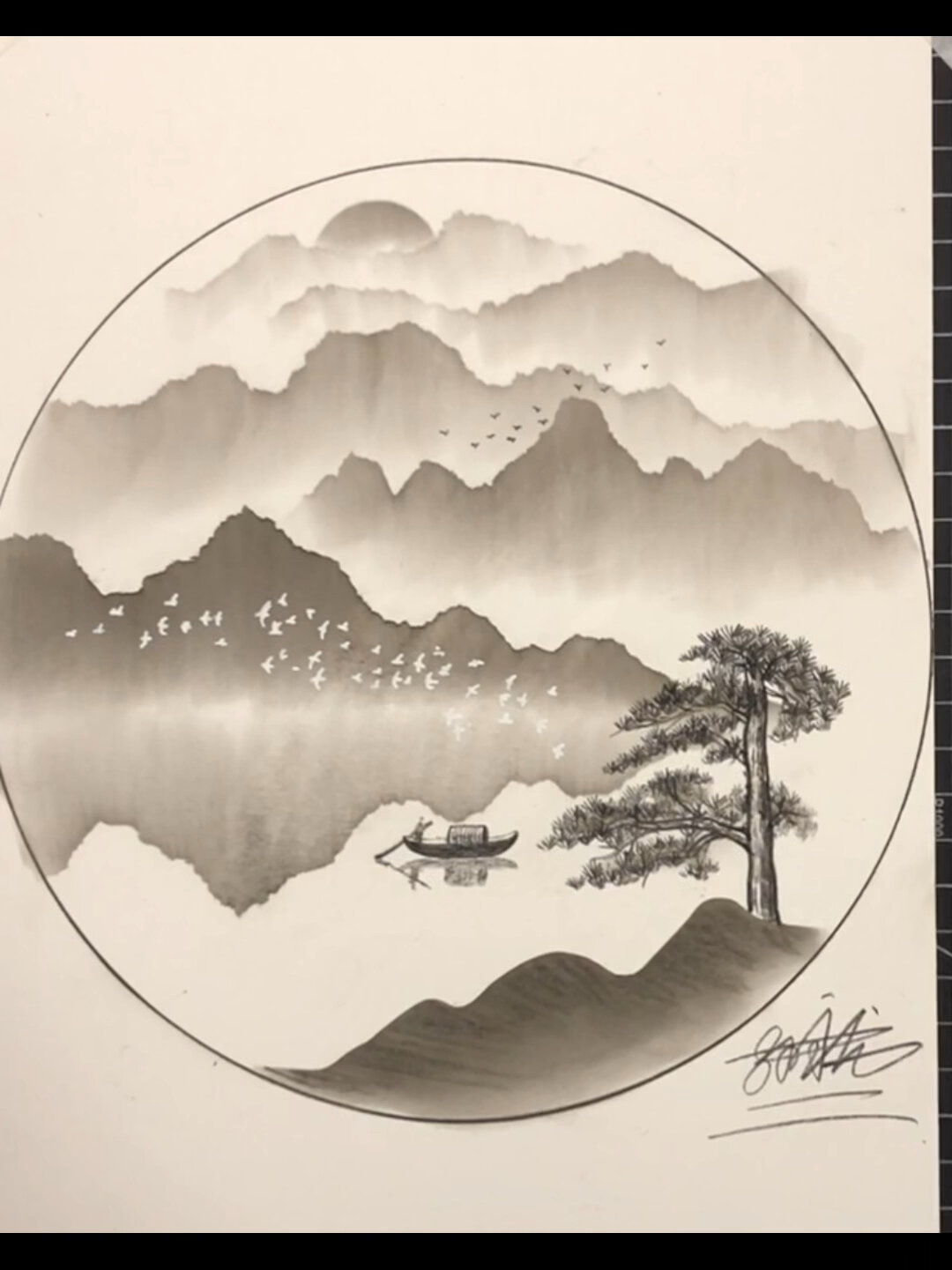 最简单好看的素描风景山水画