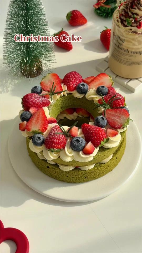 免抹面抹茶圣诞花环蛋糕氛围感拉满