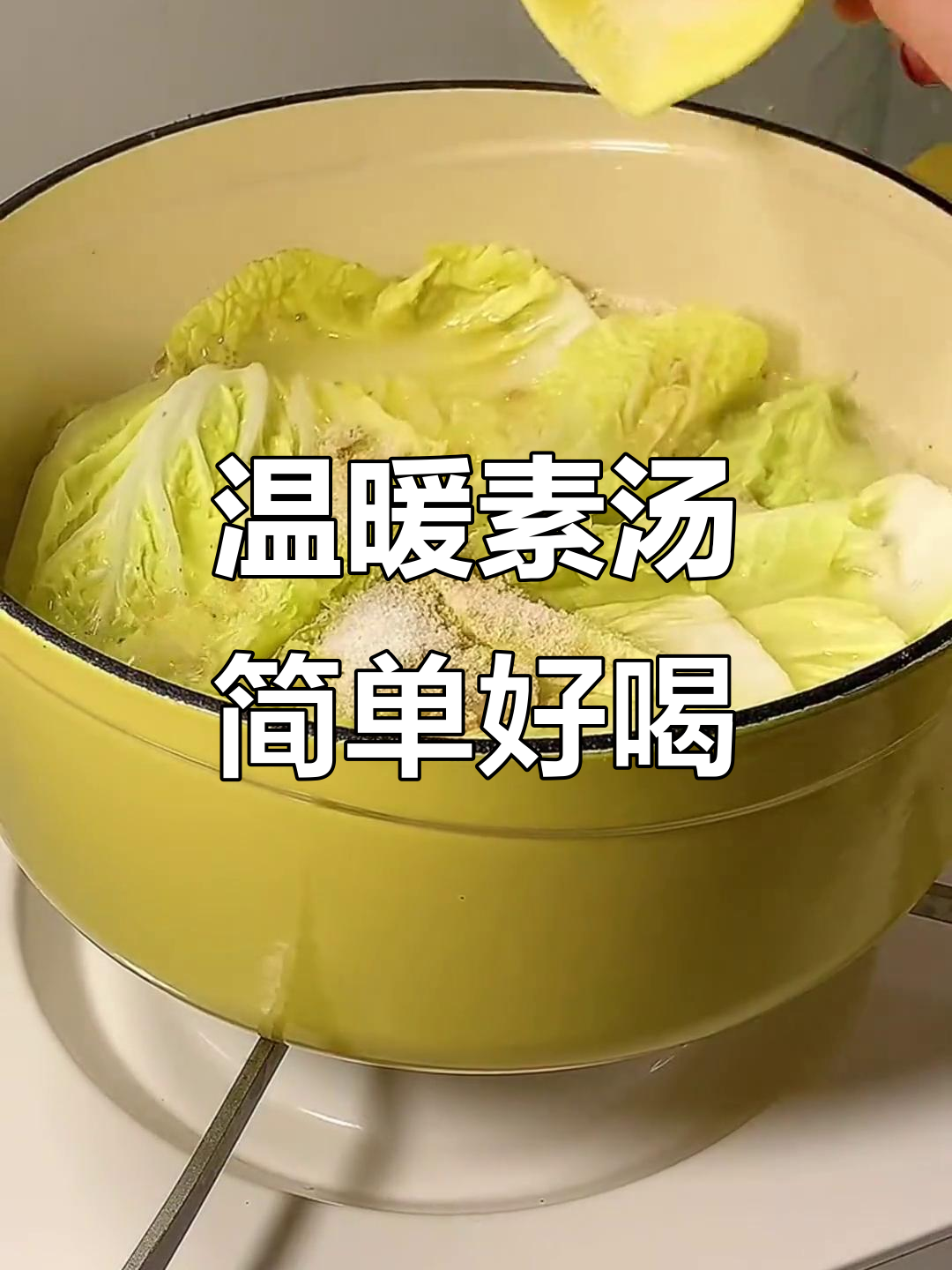 珐琅锅炖素汤,暖心又美味,鸡蛋豆腐白菜一网打尽