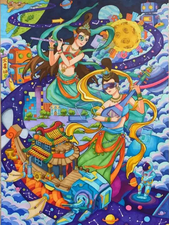 航天航空主题画科幻画一等奖 熊猫杯,致敬航天梦!科幻主题绘画大赛获奖作品 科幻画 航天航空