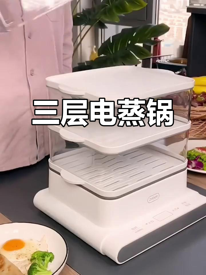 三层大容量电蒸锅,蒸包子、炖汤样样行