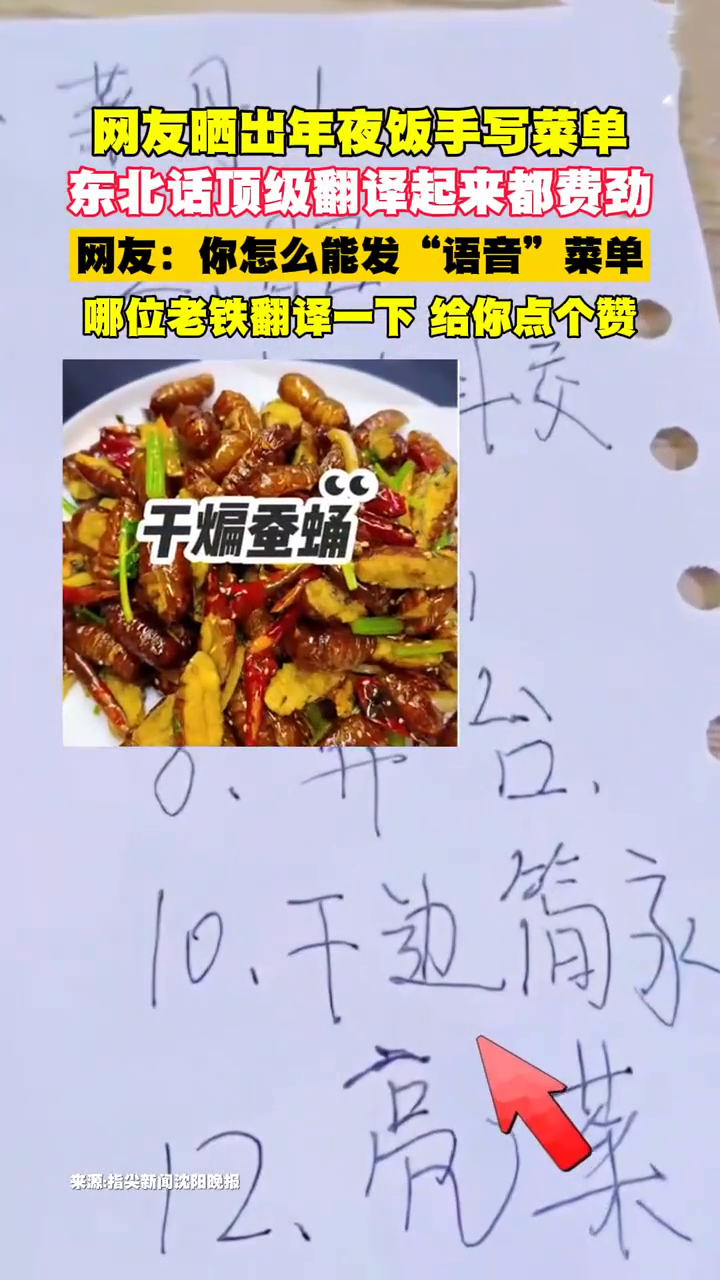 网友晒出年夜饭手写菜单 东北话顶级翻译起来都费劲