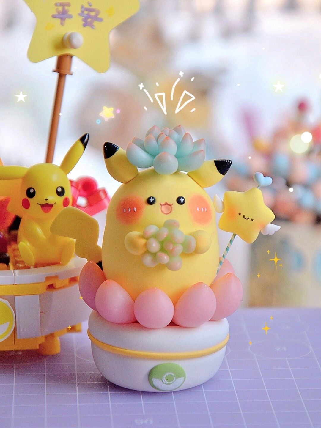 粘土教程|捏了一个皮卡丘多肉!太可爱了吧