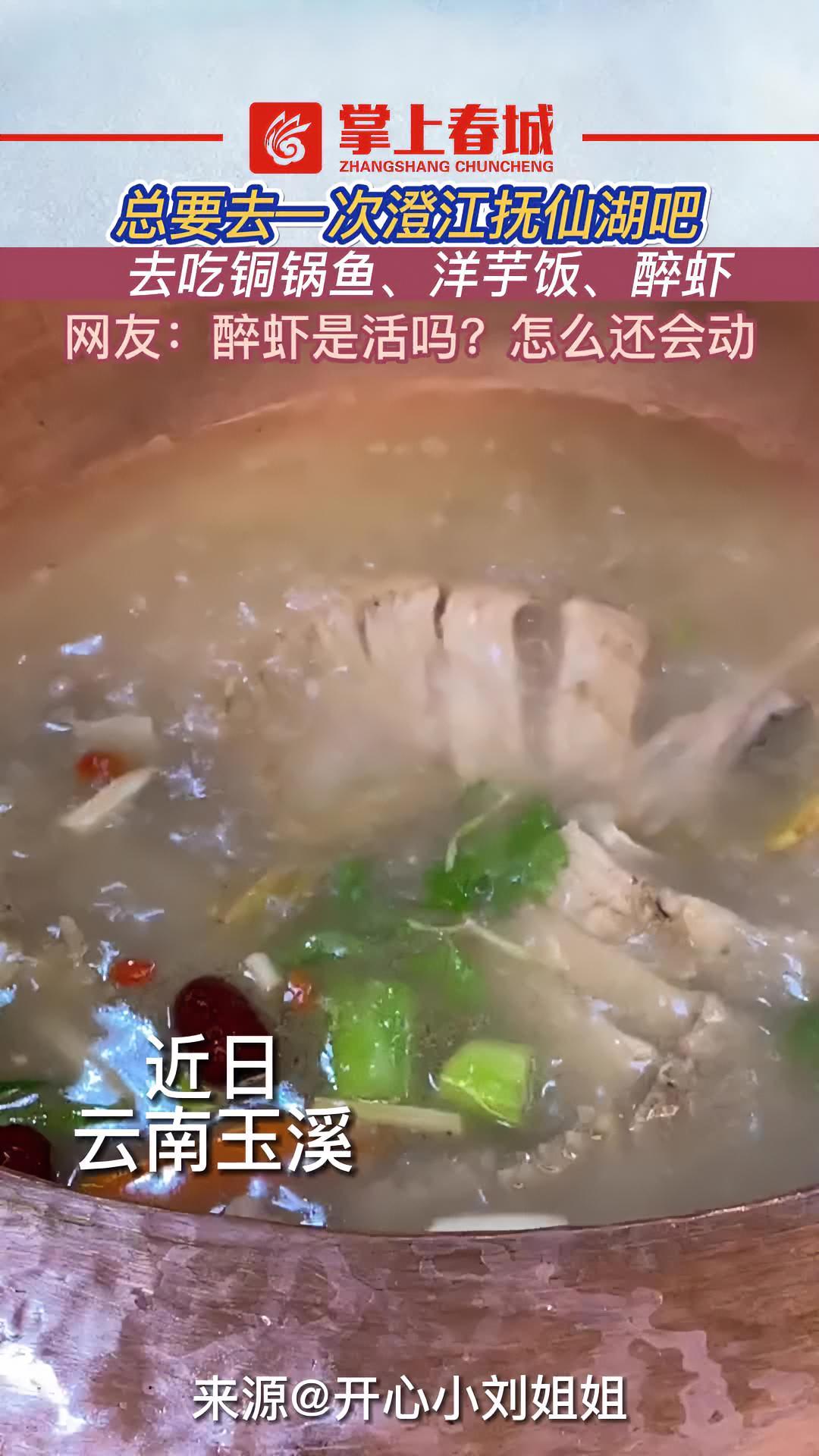 总要去一次 澄江 抚仙湖吧!去吃铜锅鱼、洋芋饭、醉虾 抚仙湖 醉虾 云南美食(来源:@开心