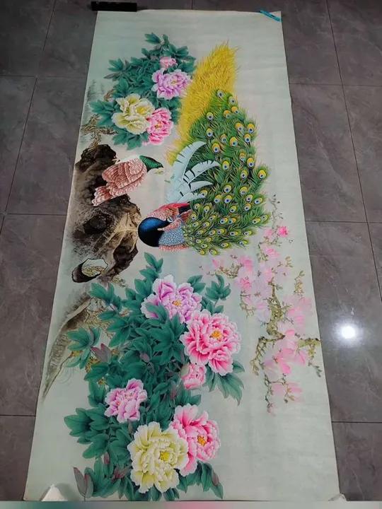 小八尺工笔孔雀牡丹