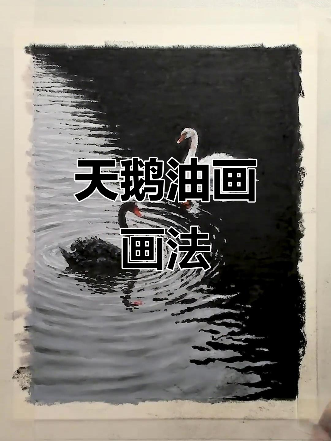 适合初学者的天鹅油画,黑白双影,2小时轻松完成