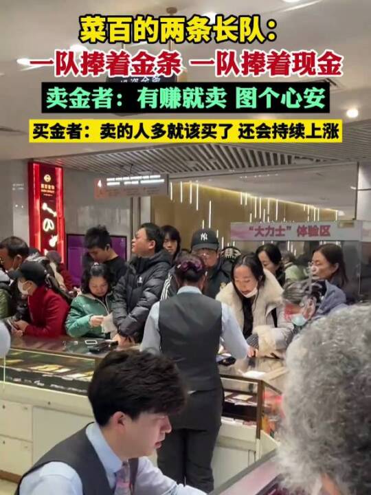 菜百的两条长队：一队捧着金条，一队捧着现金#热闻