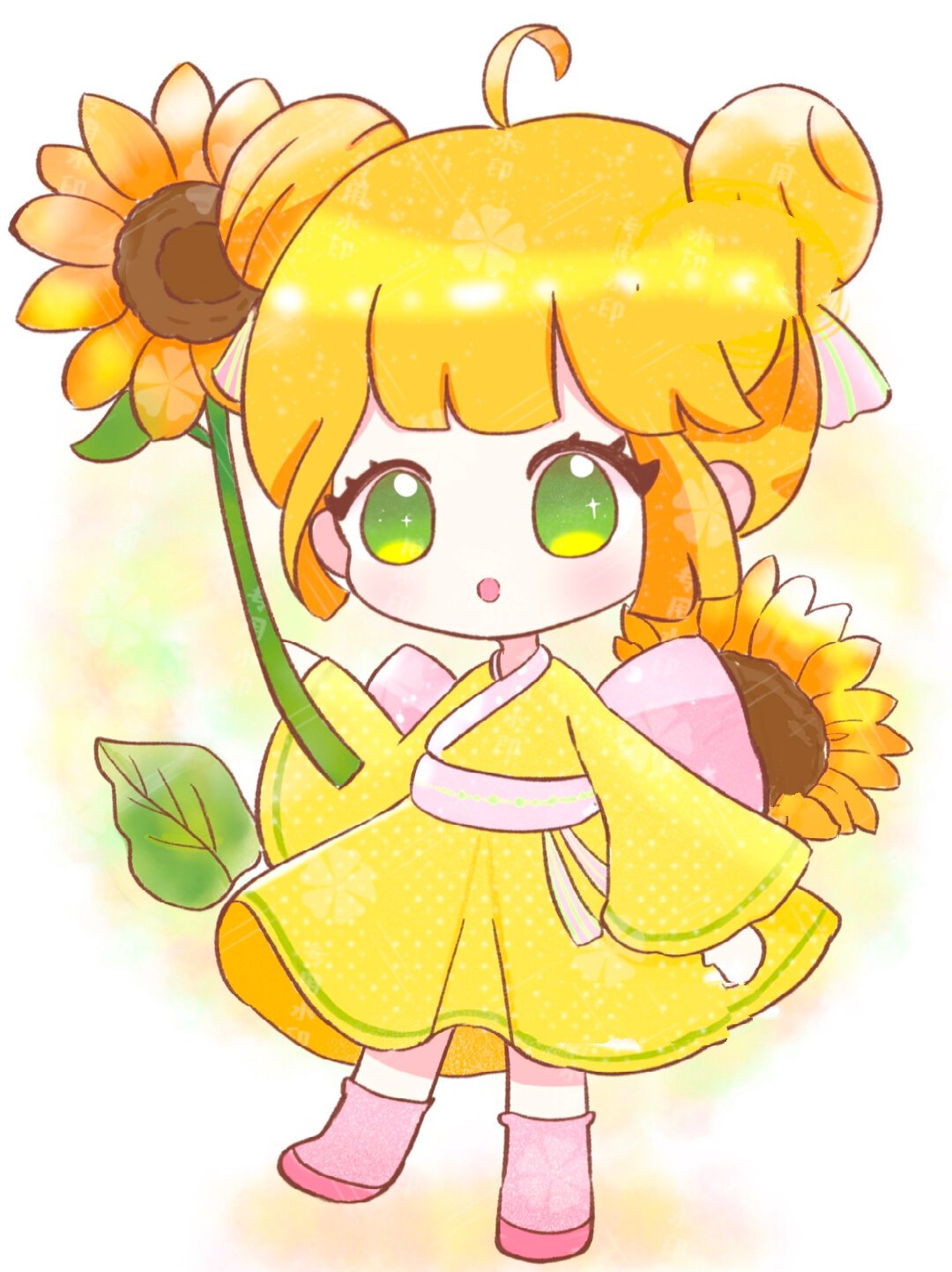 花朵拟人 向日葵花神 原创卡通画