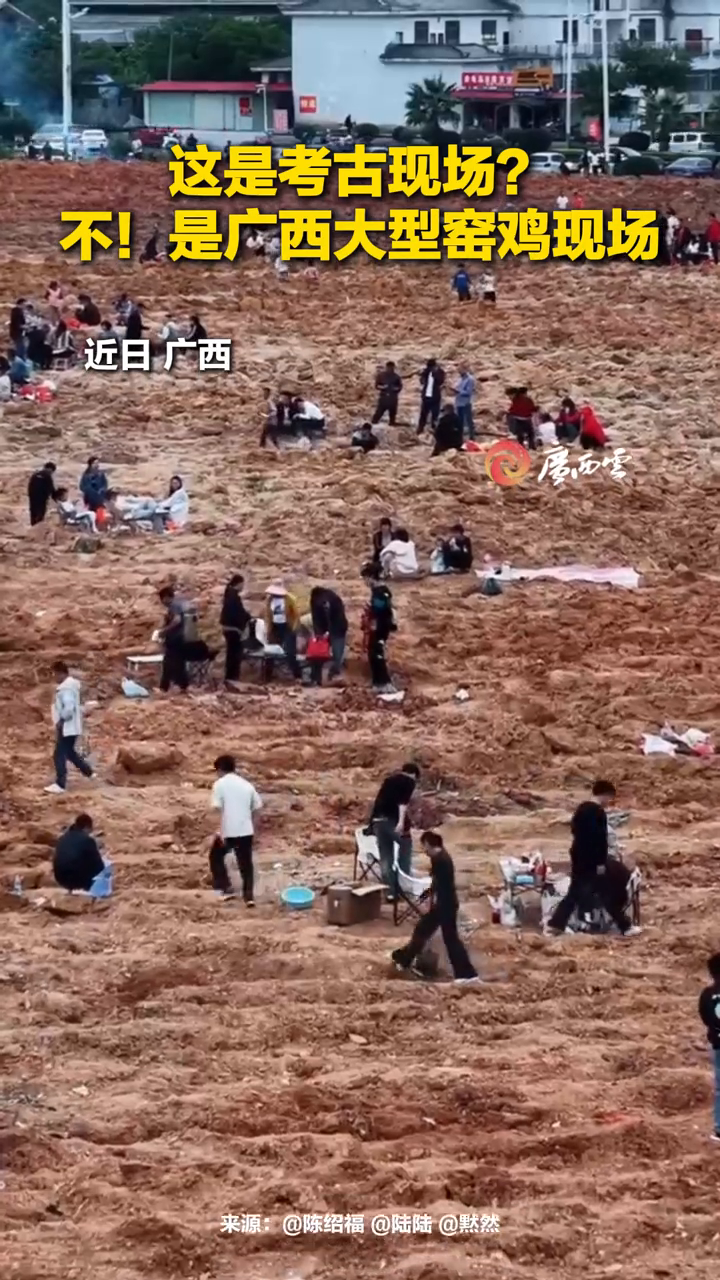 广西多地“吃货”纷纷开始窑鸡。网友:远看还以为是考古现场!
