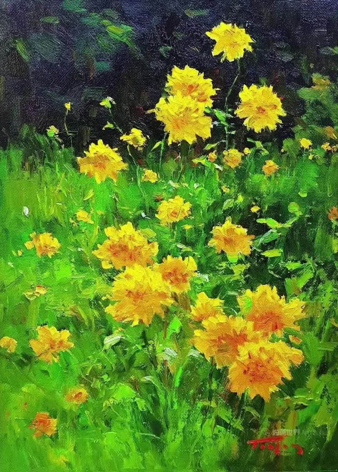 吉尔吉斯斯坦画家塔莱贝克·穆瑟曼库洛夫的花卉油画艺术作品,生动明亮,美级了!