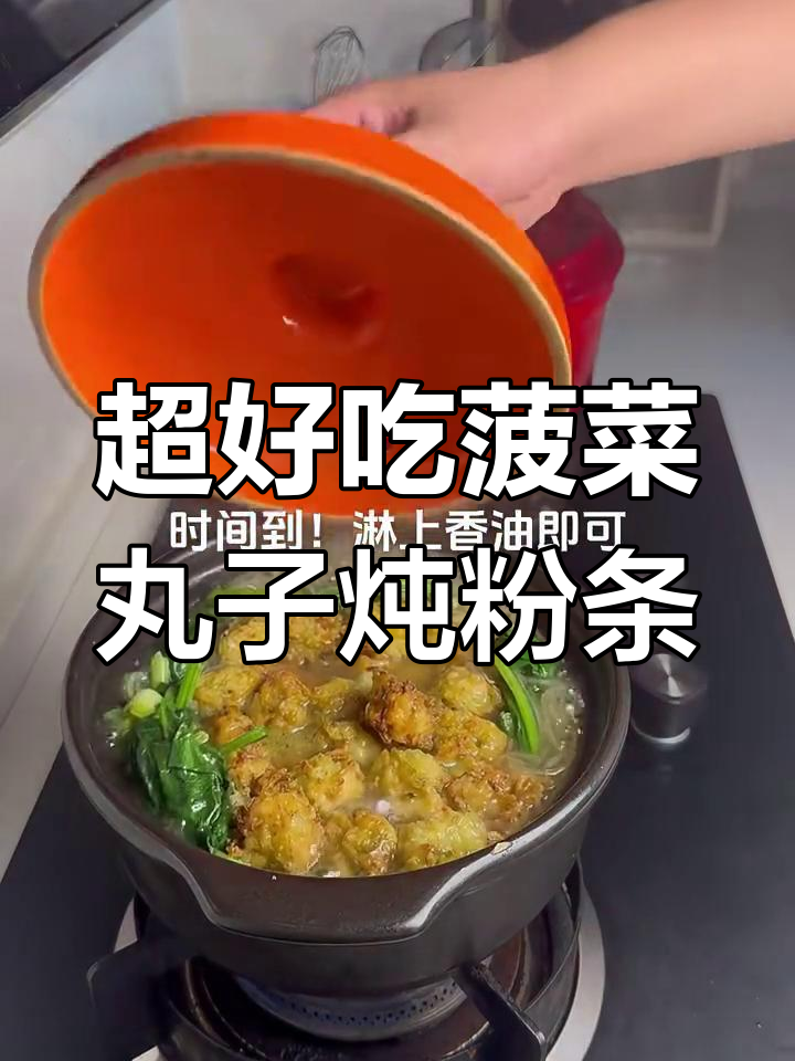 鲜嫩菠菜丸子炖粉条,口感超赞!