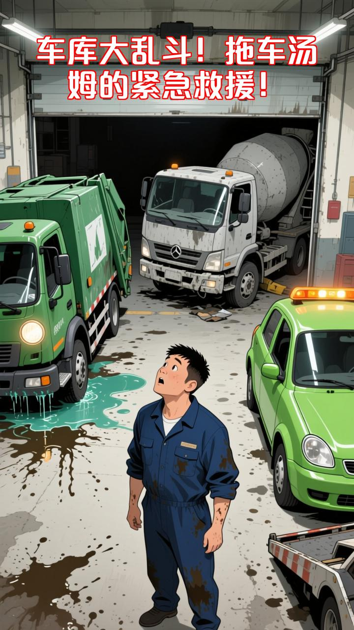 车库涌来垃圾车搅拌车,拖车汤姆的紧急救援大反转!