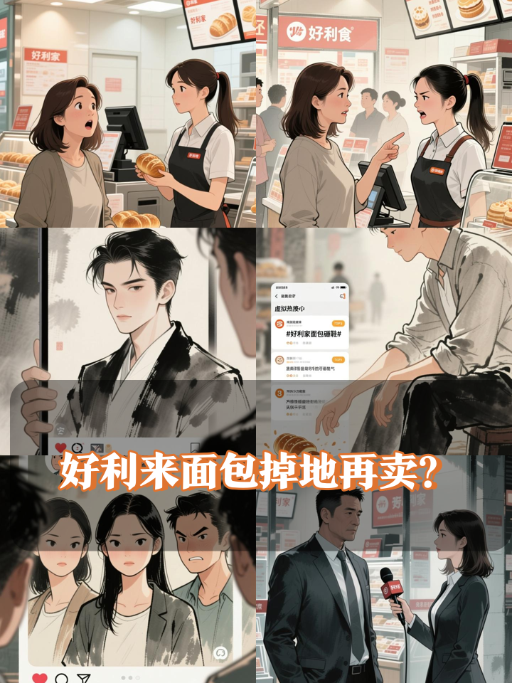 好利来蛋糕店店员将掉地面包捡起售卖