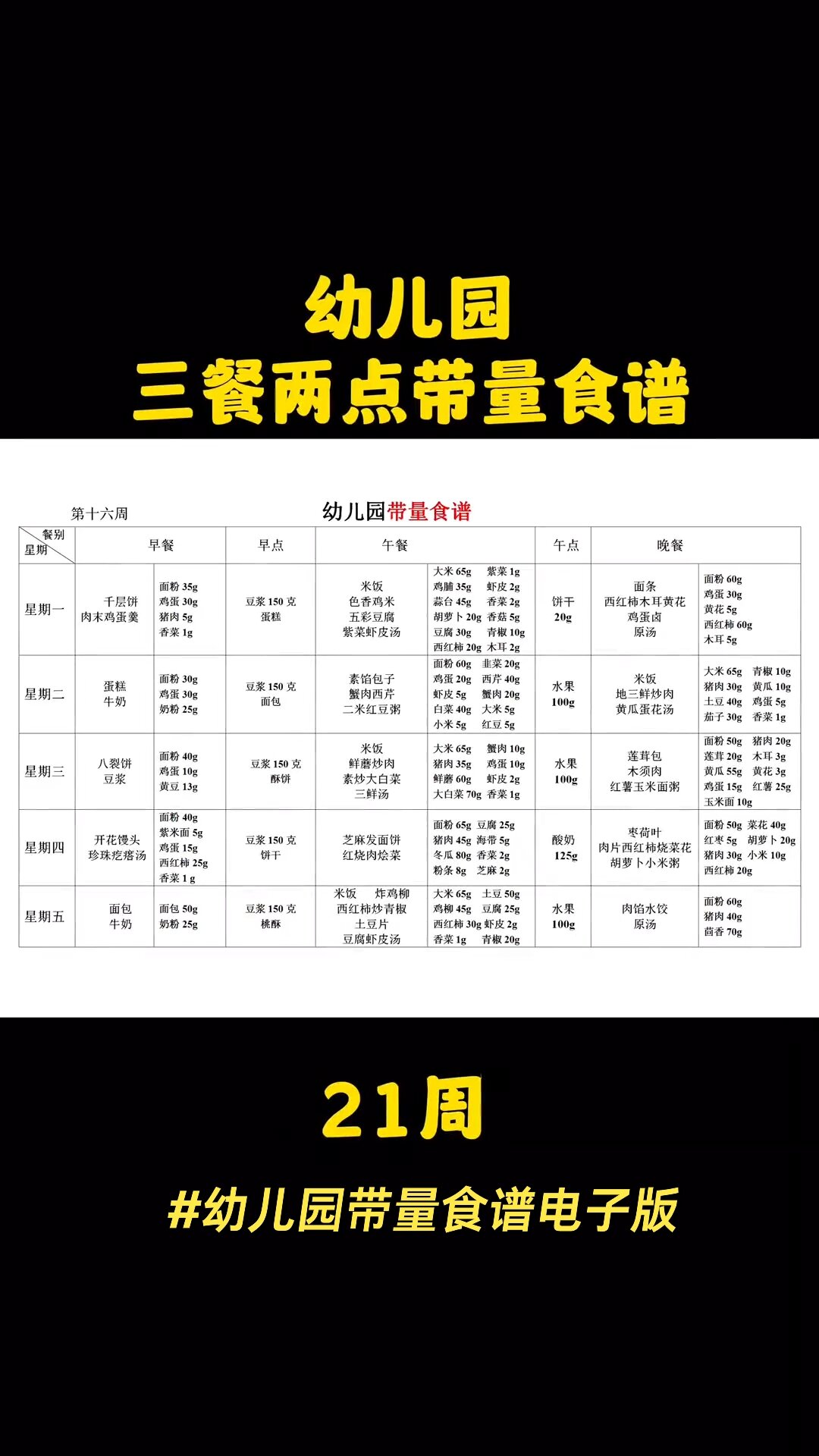 幼儿园带量食谱