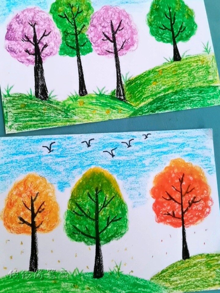 用蜡笔简单几笔画漂亮的风景