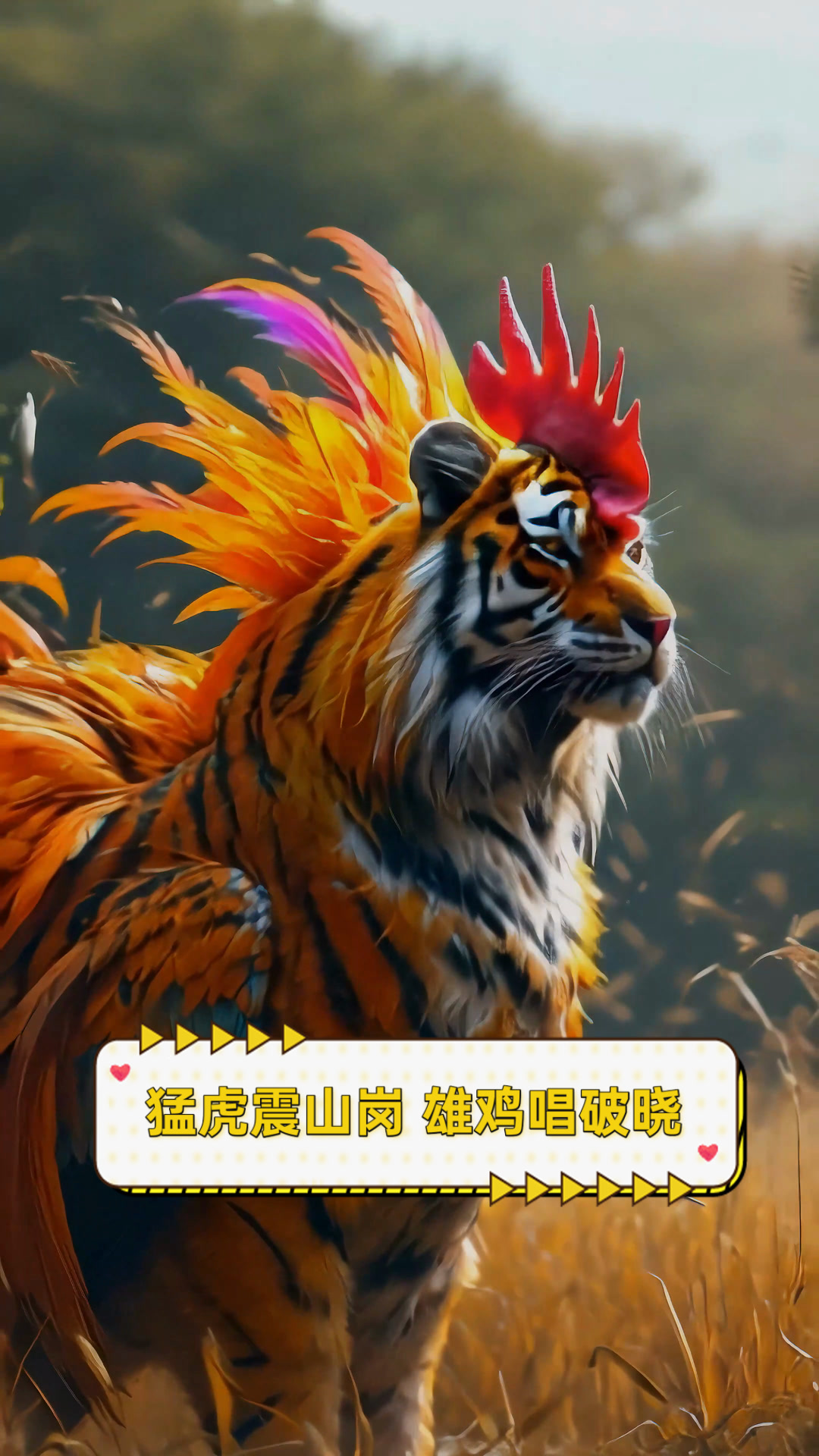 猛虎震山岗,雄鸡唱破晓