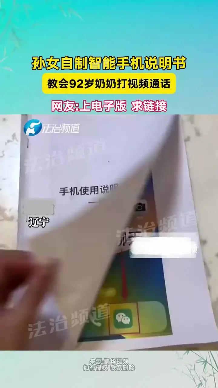 孙女自制智能手机说明书 教会92岁奶奶打视频通话 网友:上电子版 求链接