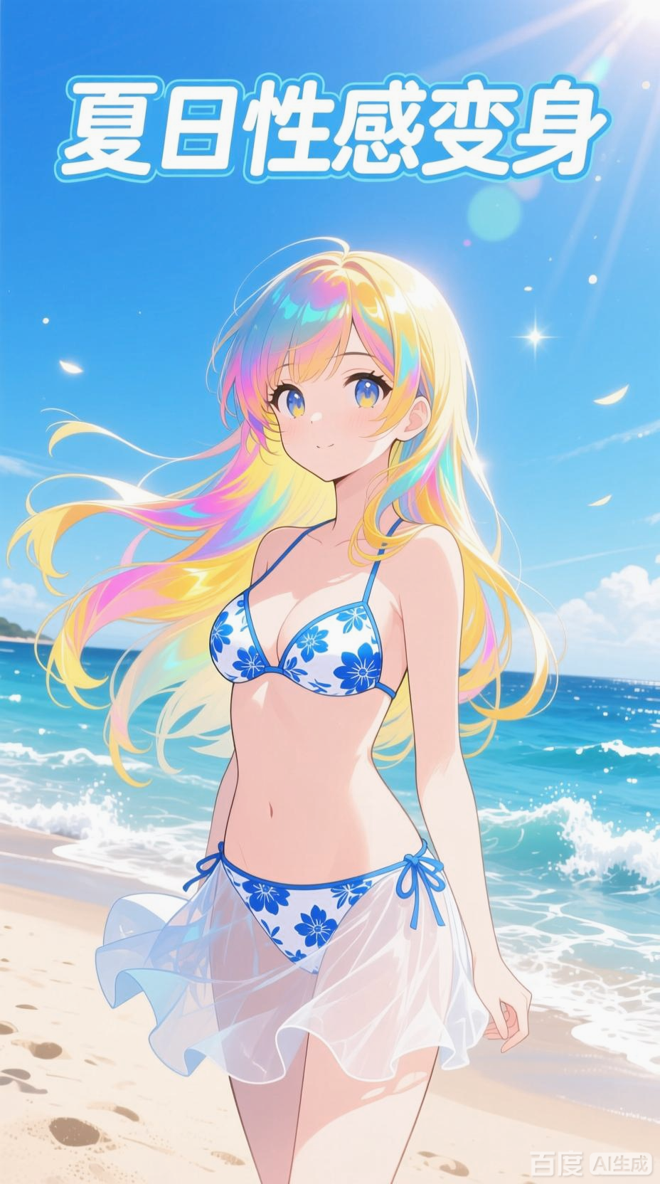 少女海边换装,夏日性感变身