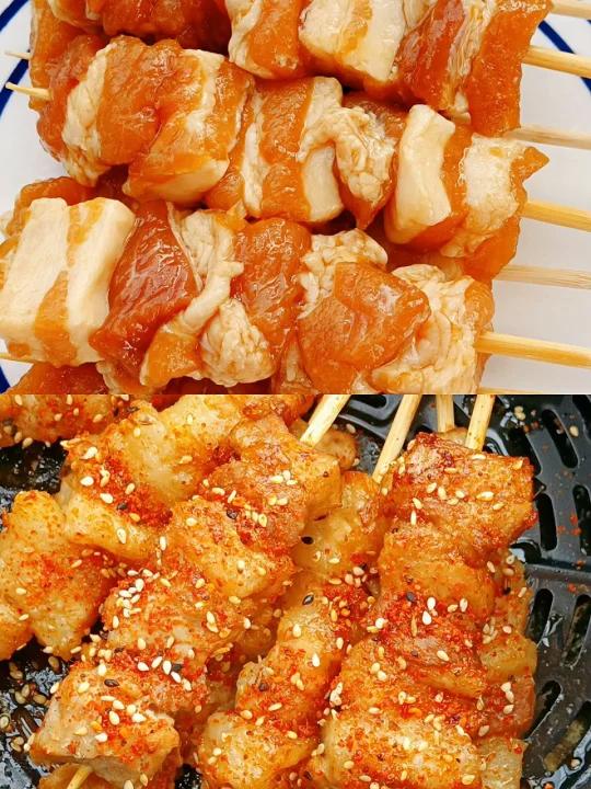 空气炸锅烤五花肉串,绝绝子