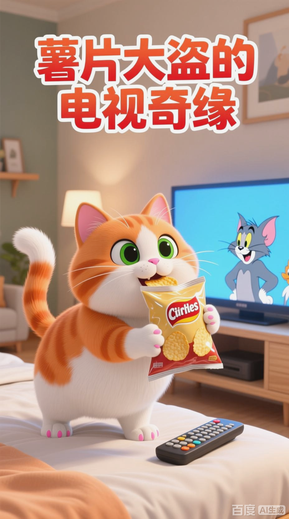 猫咪的趣味日常：薯片与电视